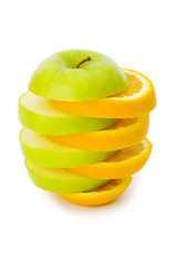 Sliced orange and apple isolated on the white