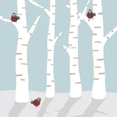 Papier Peint photo Oiseaux dans la forêt paysage d& 39 hiver avec des oiseaux