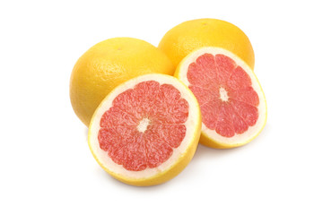 Pink grapefruit on white background