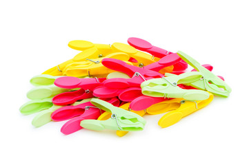 Various pegs isolated on the white background