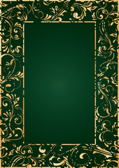 Gold grunge frame on green background