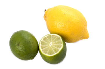 Lime and lemon on white