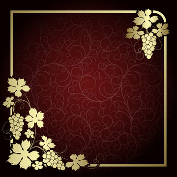 Claret Background With  Frame From Gold Vine