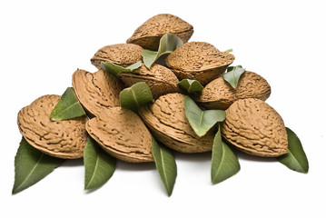 Pirámide de almendras y hojas.
