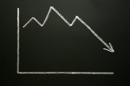 Business graph on blackboard trending down