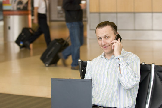 businessman working at airport