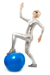 Cyber woman with fitness ball