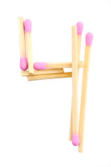 Digit 4 made of matches isolated on white with clipping path