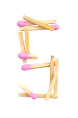 Digit 5 made of matches isolated on white with clipping path