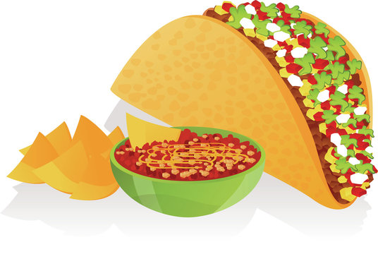 taco, chips, salsa: colorful food clip art preview