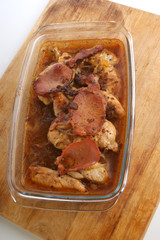 grilled chicken fillet with organic onion and bacon