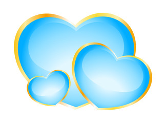 three  blue hearts for a design on the day of Valentine