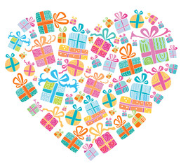 presents combined in a shape of a heart.