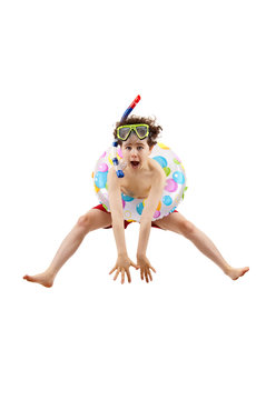 Boy Ready To Swim And Dive Isolated On White Background