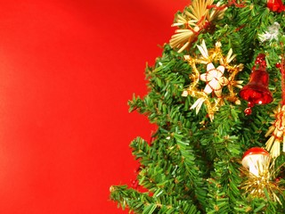 Christmas tree on red background