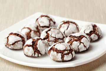 Chocolate crinkles on a plate