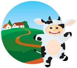Vector illustration of cute kid wearing masquerade. (cow)
