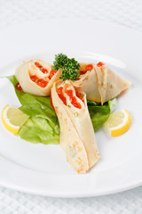 pancakes with caviar.