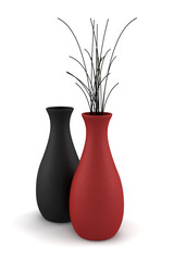 vases with dry wood isolated on white with clipping path