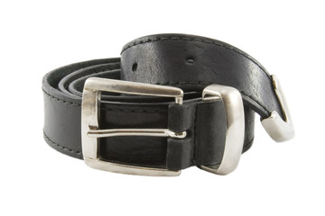 Leather black belt isolated over white background