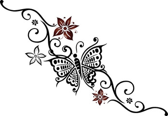 floral frame, butterfly, Blumen, Blüten, Ranke, filigran