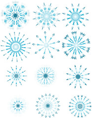 twelve light blue snowflakes