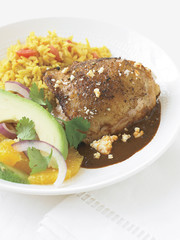 chicken mole and yellow rice