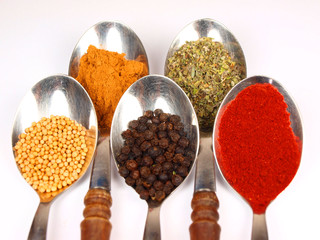 Collection of spices on spoons