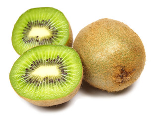 Kiwi with slices isolated on white