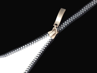 Zipper on white and black background
