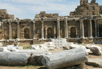 Türkei, Ausgrabungsstätte Side, Agora mit ehem. Bibliothek