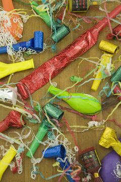 Close up shot of party decorations,Party Poppers,Horn Blowers,st