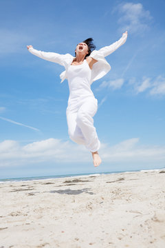 happy healthy jumping woman