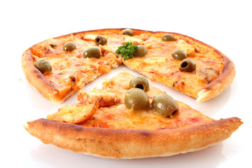 Tasty pizza with olives isolated on white