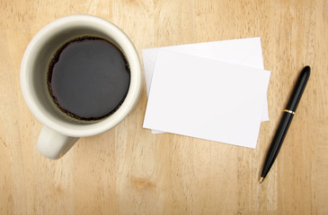 Obraz na płótnie Canvas Blank Note Card, Pen and Coffee