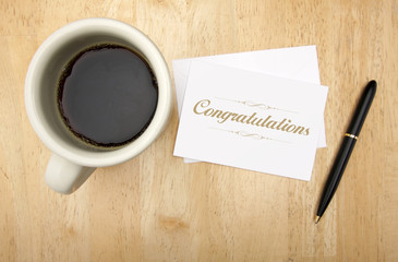 Congratulations Note Card, Pen and Coffee