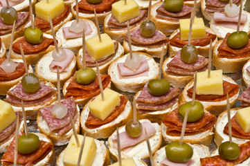 Party appertizers on wooden sticks