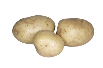 Three potatoes isolated on white background