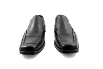 Pair of black shiny men shoes over white background