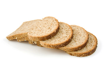 Four slices of bread over white background