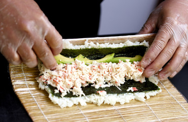Making sushi close up