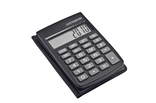 Black calculator isolated on white