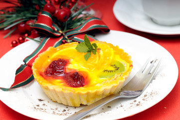 Delicious vanilla bean cake with raspberries and orange.