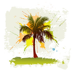 Vector palm tree on grunge background