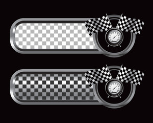 Racing flags and speedometer on silver and black checkered ads