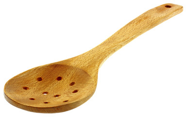 cuillère spatule passoire bois fond blanc