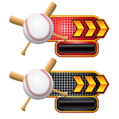 Baseball and crossed bats on gold arrow nameplate banners