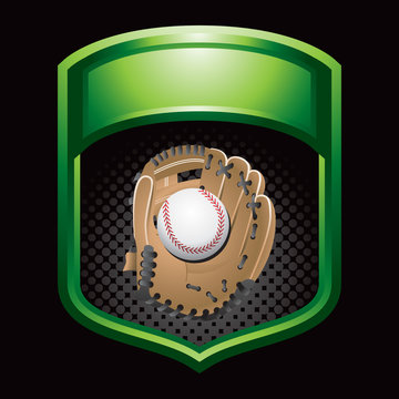 Baseball in glove in green display