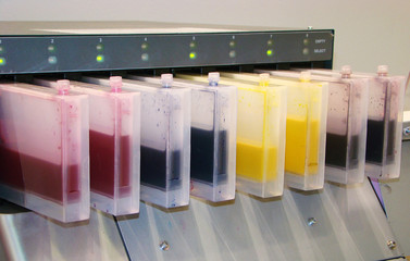 Containers for colours of a large-format plotter