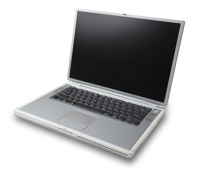 silver laptop facing left with clipping path